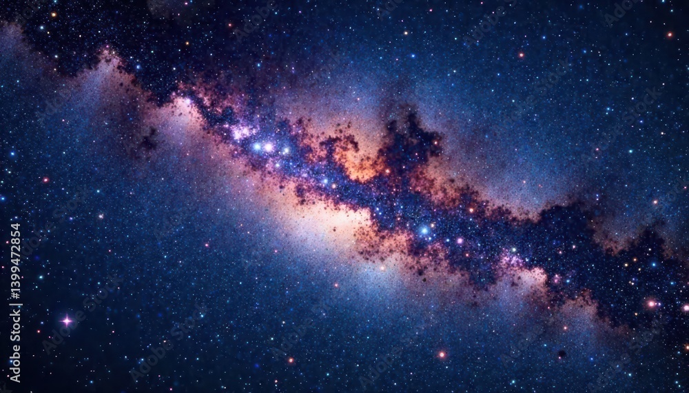 Fototapeta premium A majestic panorama of the Milky Way galaxy with vibrant stars and swirling space dust, Stars, Cosmos, Galaxy