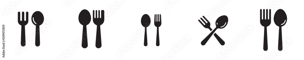 set of spoon and fork icons vector silhouette set of spoon and fork icons vector silhouette