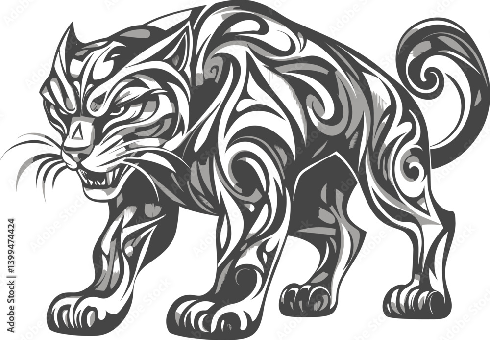 Obraz premium Lion head vector tattoo design with wild animal and tribal style elements