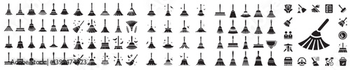 broom silhouette icon vector set