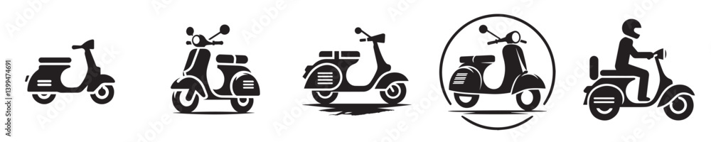 set of scooter silhouette icon vectors set of scooter silhouette icon vectors