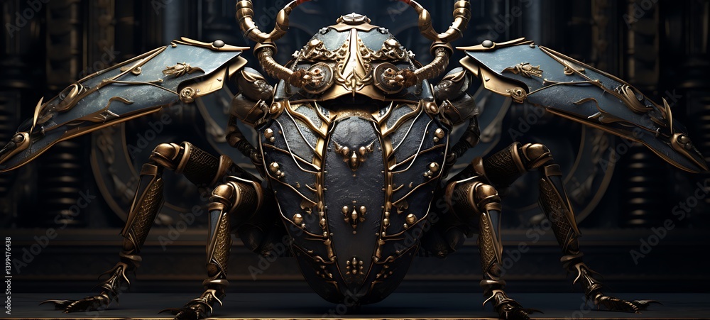 Fototapeta premium A fierce Dynastes hercules beetle with an armoured shield Diamond, ai generative