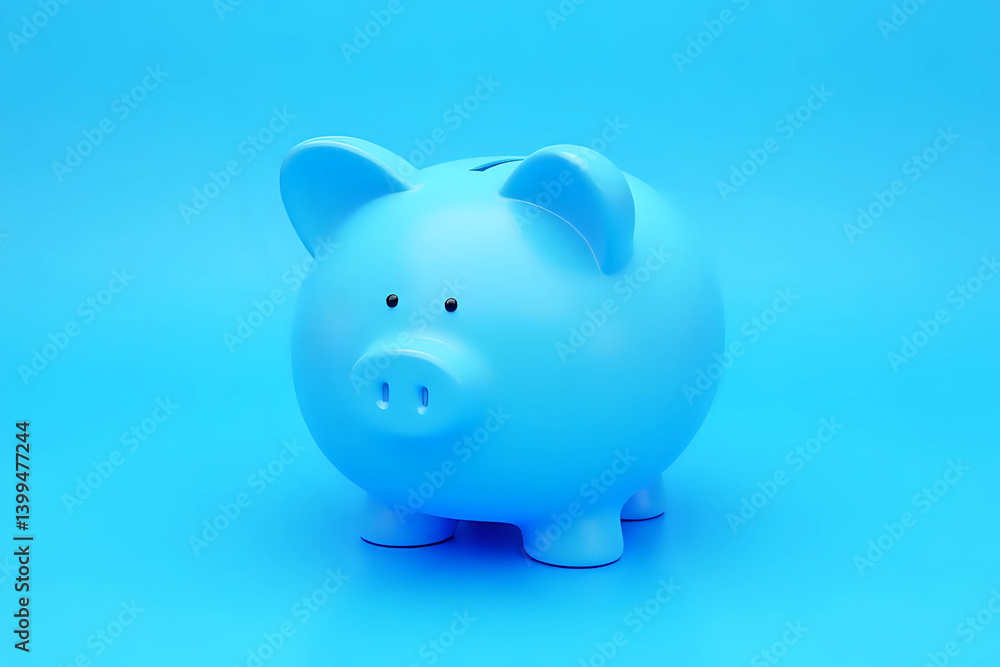 A blue piggy bank stands on a blue background. A blue piggy bank stands on a blue background.