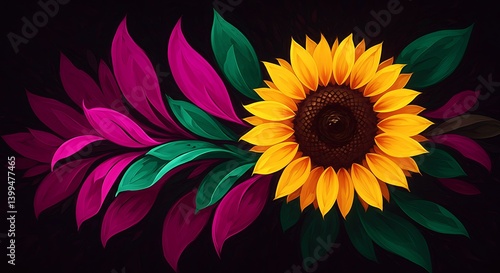 Crimson Bloom & Golden Sun AI Generated