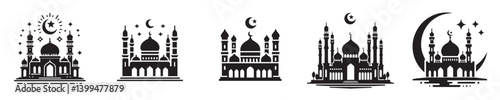 set of vector icons mosque silhouette