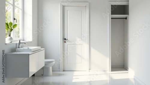 Wallpaper Mural Simple bathroom with white walls and a closet, calm, serene Torontodigital.ca