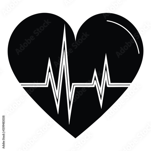 Heart and ECG Line Silhouette Symbol for Wellness and Care