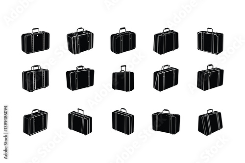set of black and white suitcases