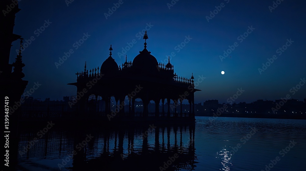 Obraz premium Beautiful temple silhouette at sunrise in high-contrast photographic print