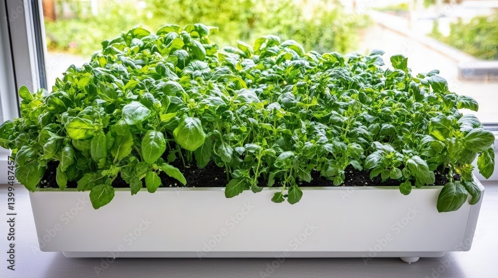 A striking visual of a hydroponic tower garden, overflowing with aromatic herbs, designed to catch the eye with its lush green colors. The clean lines and modern aesthetics of the tower are A striking visual of a hydroponic tower garden, overflowing with aromatic herbs, designed to catch the eye with its lush green colors. The clean lines and modern aesthetics of the tower are