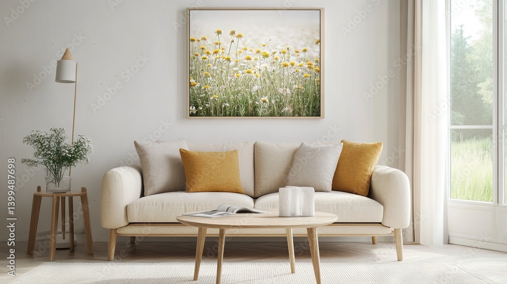Bright meadow with wildflowers photo print in soft pastel tones on canvas Bright meadow with wildflowers photo print in soft pastel tones on canvas