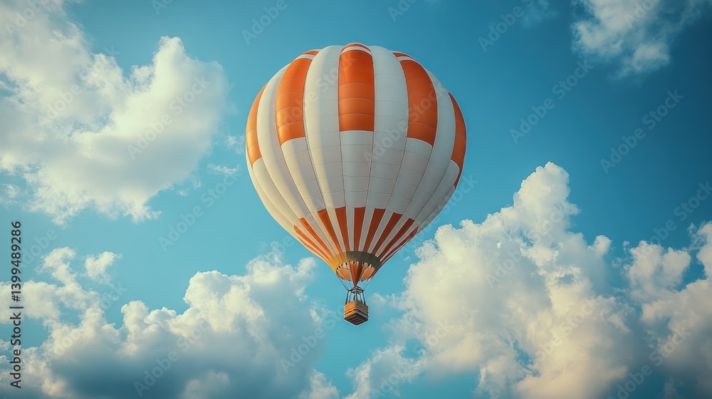 Naklejka premium Colorful hot air balloon soaring through a partly cloudy sky
