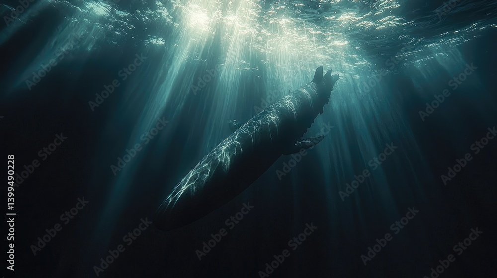 Fototapeta premium Majestic whale in deep ocean light