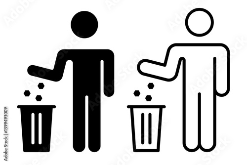 Vector illustration of Man with Dustbin icon set isolated on transparent background