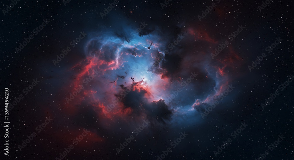 Fototapeta premium Cosmic Dance of Crimson and Azure AI Generated