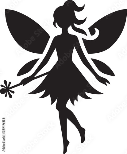Beautiful Fairy silhouette black vector Illustration