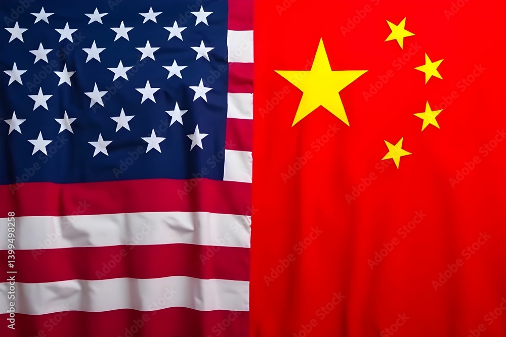 Fototapeta premium American flag and China flag in the background. USA finance, government, and economics concept. Trade war. Tax and tariff concept