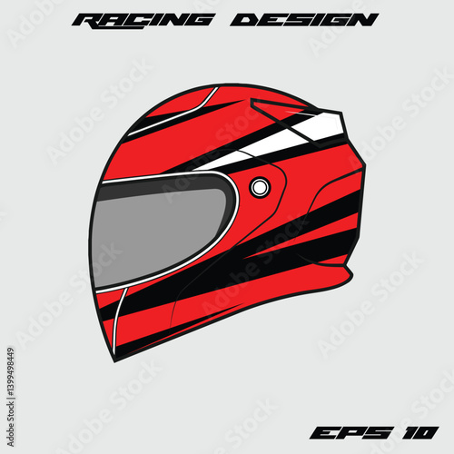 Racing helmet design with bold red and black stripes, showcasing sleek lines and modern style