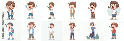 Vector of a teenager yawning because he is sleepy