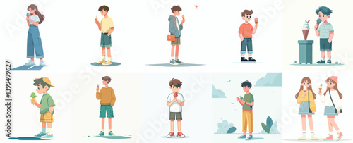 Set of People Eating Ice Cream Illustrations