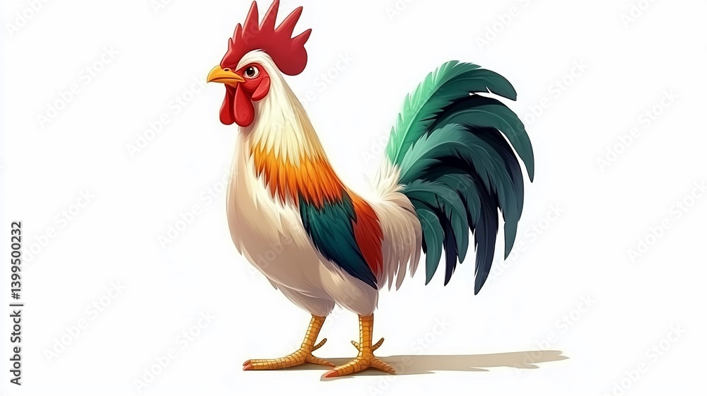 Fototapeta premium Colorful rooster illustration on plain background