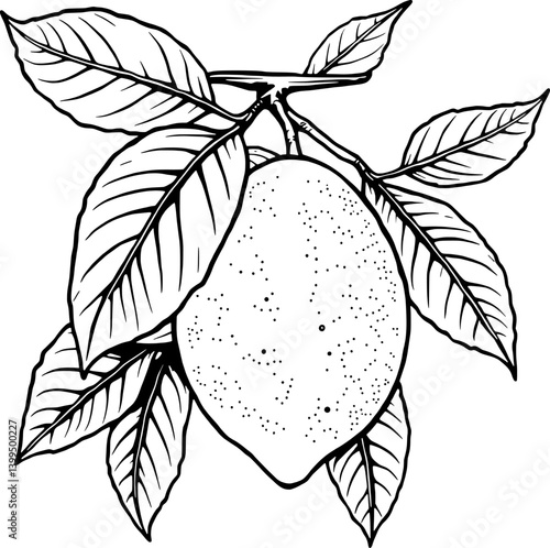 A Single Ripe Lemon Hanging From Its Branch With Lush Yellow Leaves