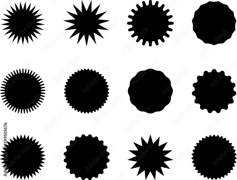 Set of vector starburst, sunburst badges. Black icons in Simple flat style vintage stickers, labels Set of vector starburst, sunburst badges. Black icons in Simple flat style vintage stickers, labels