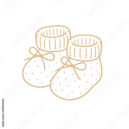 Handmade baby booties in soft pastel colors against a white background  