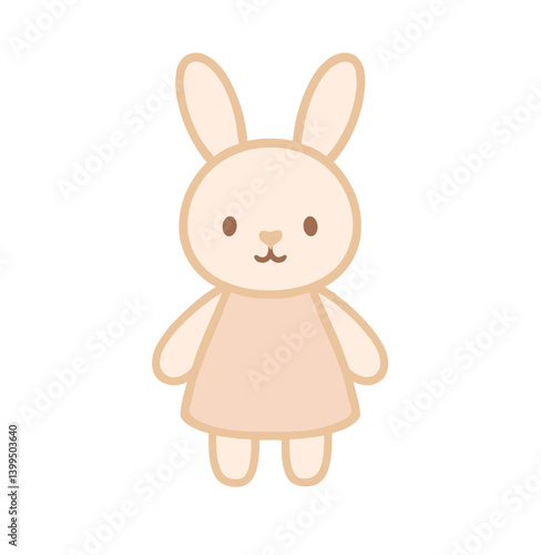 Cute bunny character wearing a dress on a simple background  