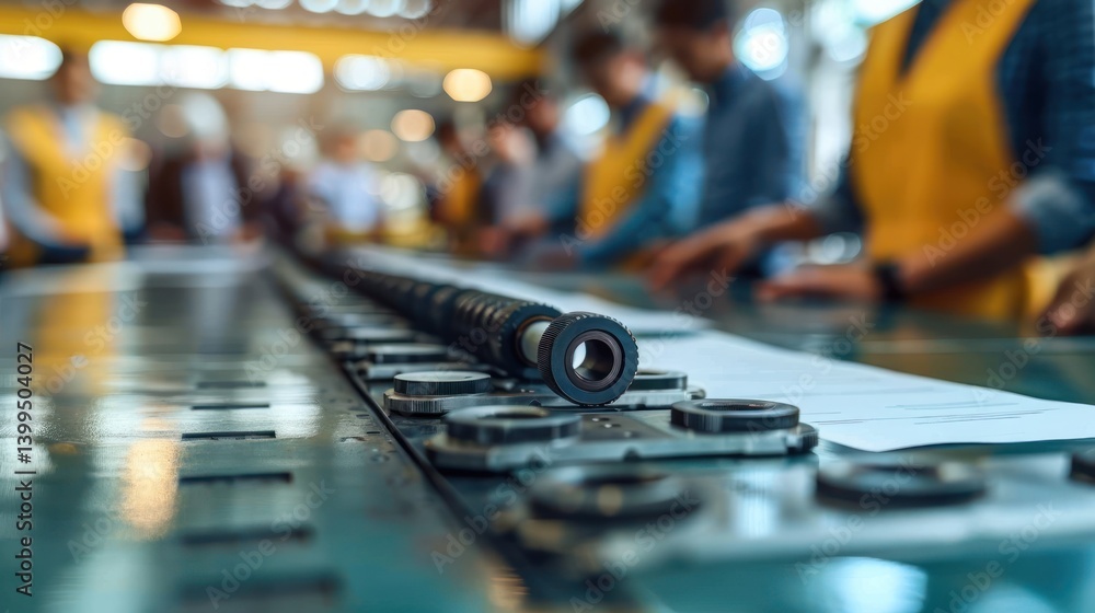 Industrial workers operating machinery in a factory Industrial workers operating machinery in a factory