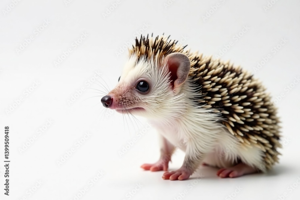 Tiny hedgehog posed against pure white background, background, nocturnal Tiny hedgehog posed against pure white background, background, nocturnal