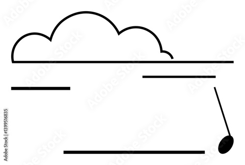 Large cloud shape with horizontal lines and a small swing hanging, evoking harmony, leisure, and simplicity. Ideal for relaxation, balance, freedom, nature minimalism mindfulness creativity. Flat