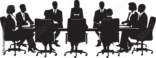 Business Meeting Silhouette – Corporate Team Around Conference Table