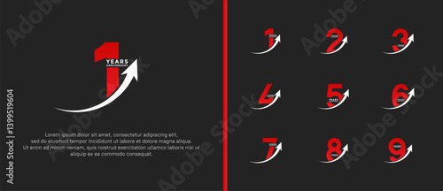 set of anniversary logo flat red color on black background for celebration moment