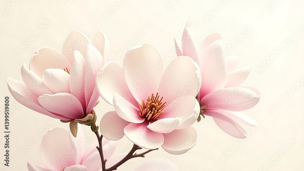Delicate pink magnolia blossoms serene spring beauty in soft light against a bright background Delicate pink magnolia blossoms serene spring beauty in soft light against a bright background