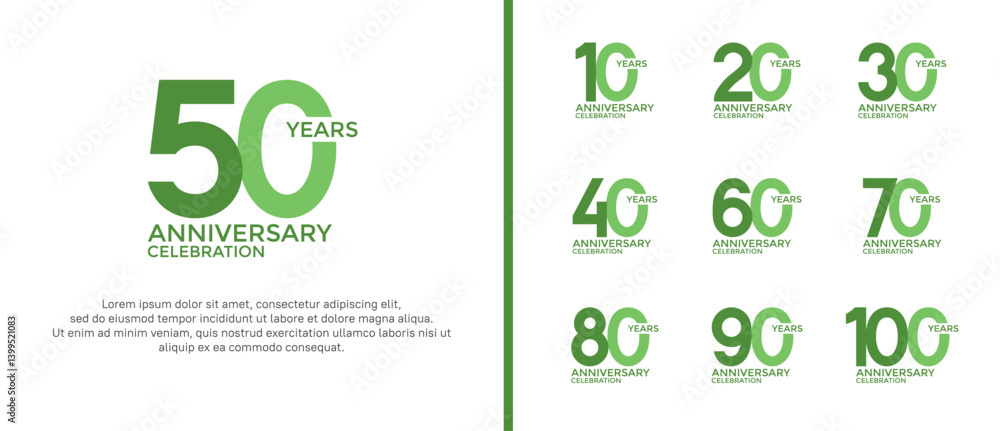 set of anniversary logo flat green color on white background for celebration moment set of anniversary logo flat green color on white background for celebration moment