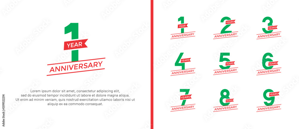 Naklejka premium set of anniversary logo flat red and green color on white background for celebration moment