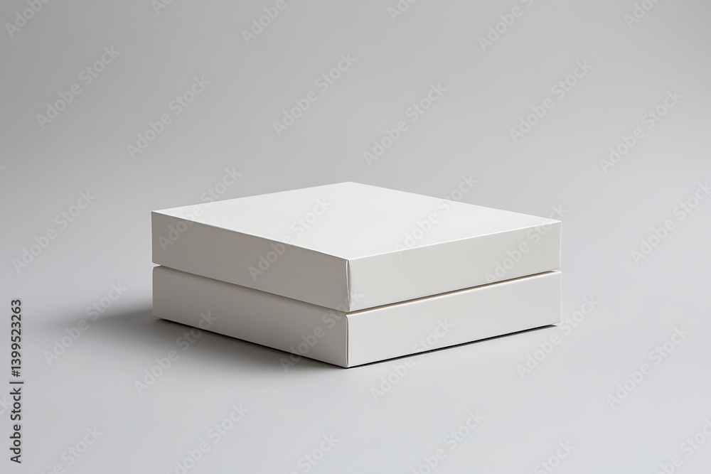 Minimalist White Square Box Stacked Product Mockup in Clean Gray Background. Studio Shot Minimalist White Square Box Stacked Product Mockup in Clean Gray Background. Studio Shot