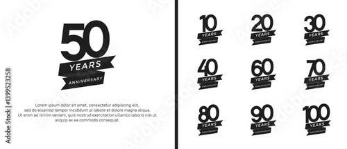 set of anniversary logo flat black color on white background for celebration moment
