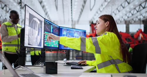 Obraz na płótnie Engineer Monitors Car Production Using SCADA System w salonie