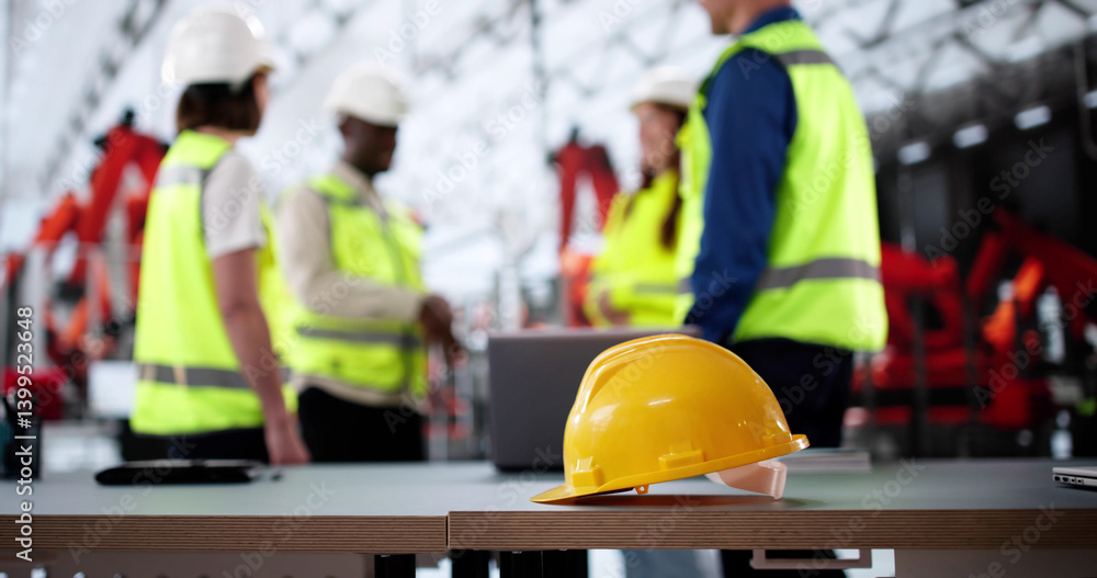 Engineering Worker Wears Plastic Hard Hat