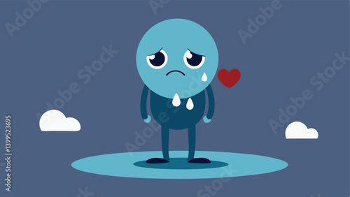 Heartbroken Expression A character stands with slumped shoulders and drooping limbs their face a mask of despair. Huge cartoonish tears roll down forming a puddle at their feet.
