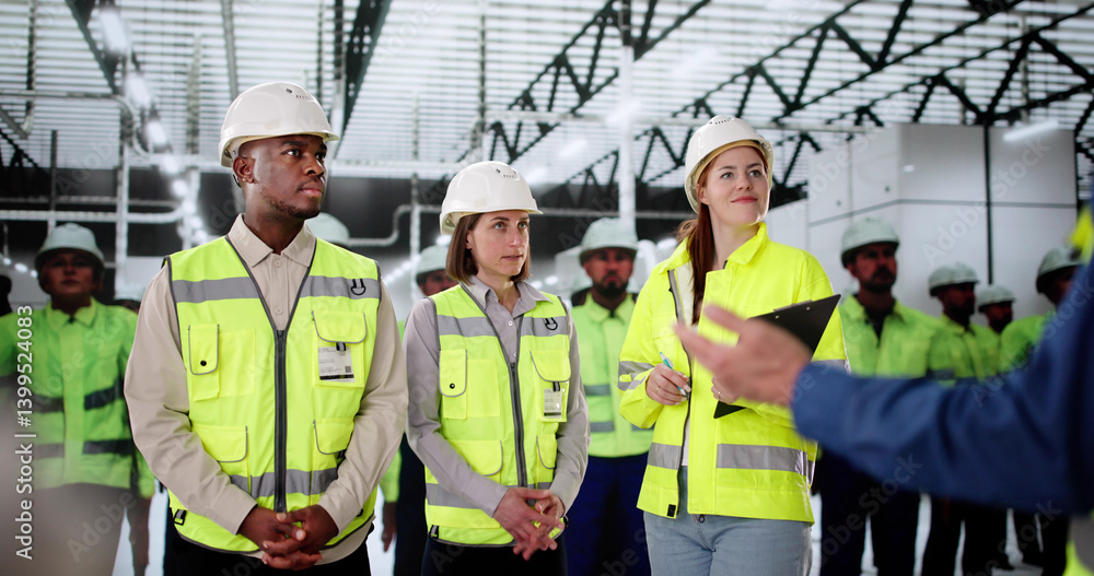 Diverse Team Of Factory Plant Engineers Train