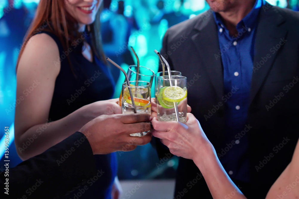 Friends Toast Champagne At Nightclub Friends Toast Champagne At Nightclub