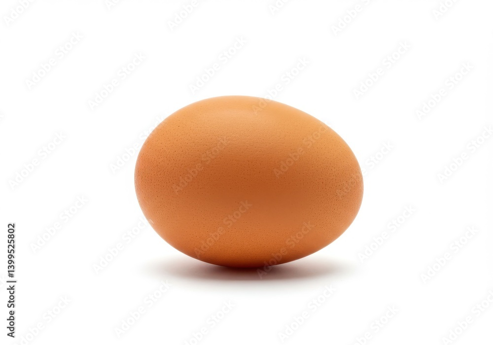 A single brown egg is lying on a white surface with a small shadow underneath it in a studio shot A single brown egg is lying on a white surface with a small shadow underneath it in a studio shot