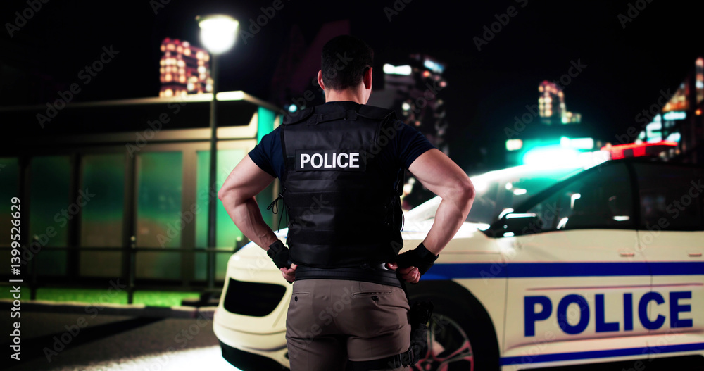 Night Patrol: Young African American Police Officer Keeping City