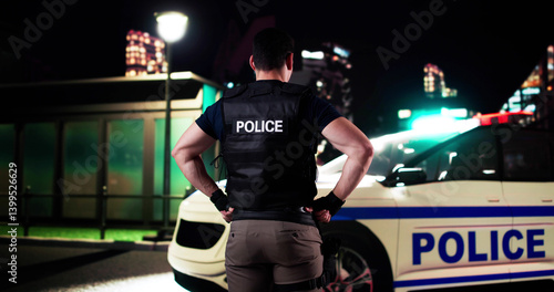 Night Patrol: Young African American Police Officer Keeping City