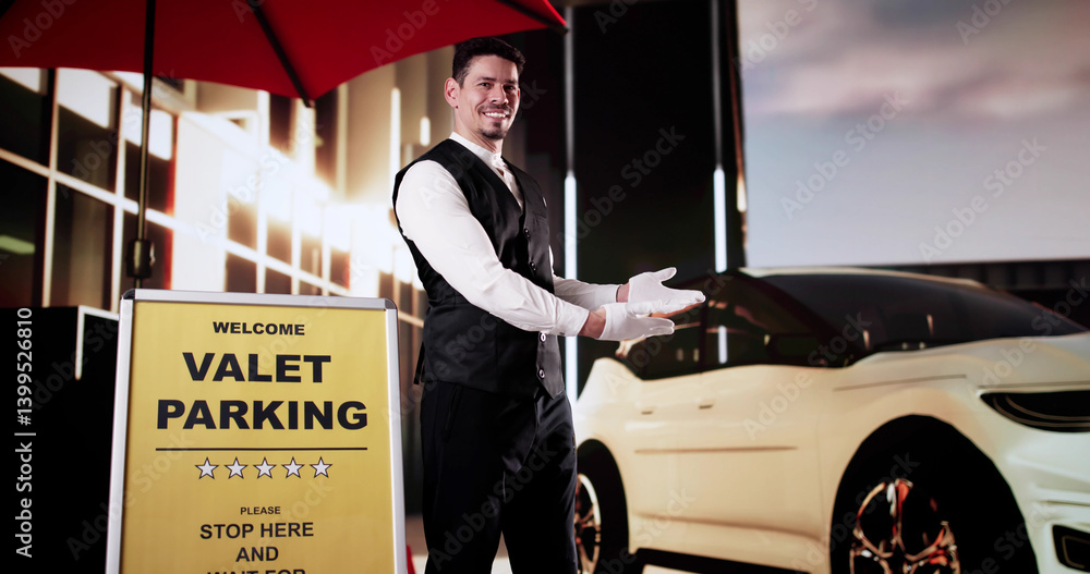 Portrait Of A Happy Young Male Valet Pointing