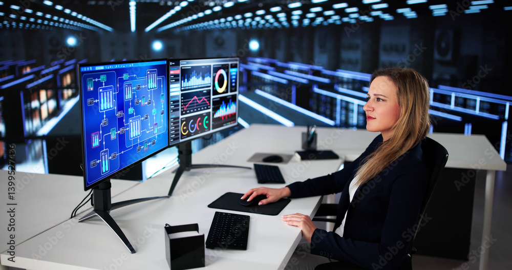Female Engineer Using Scada System