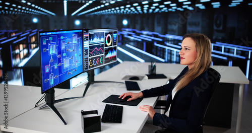 Obraz na płótnie Female Engineer Using Scada System w salonie